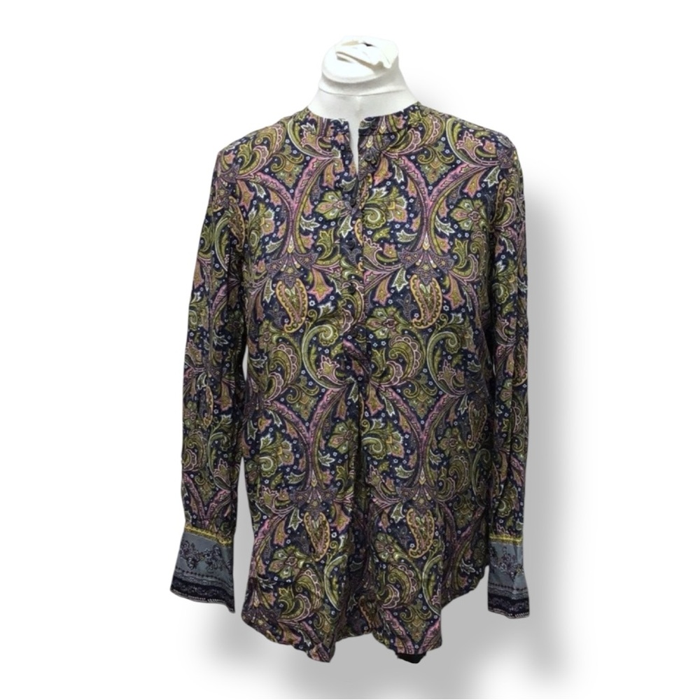 LOFT Women’s Long Sleeve  1/2 Button Front Paisley Popover Blouse Multicolor M